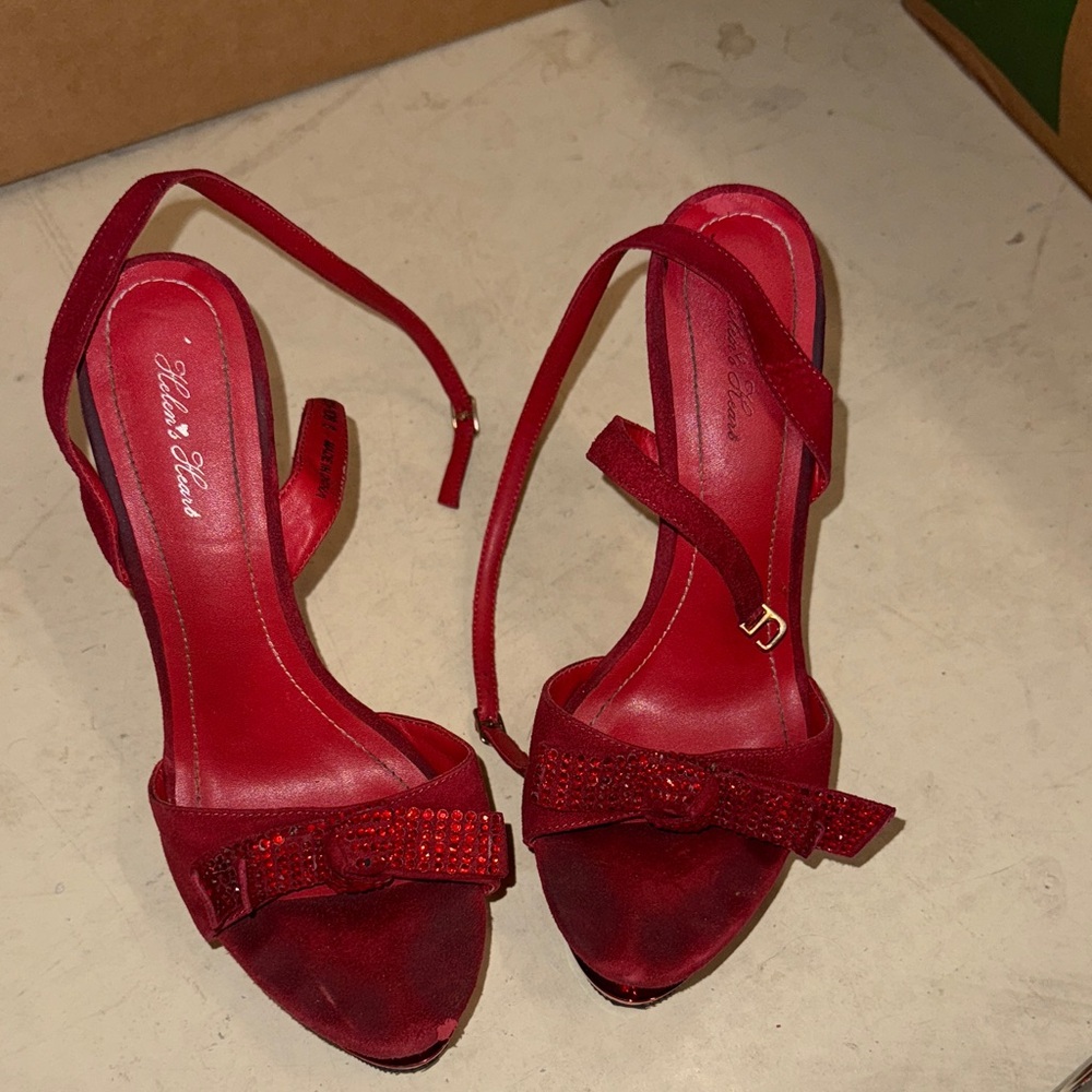 Chic Red Women's Heels with Bow Accent